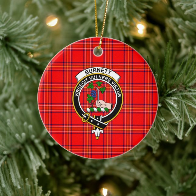 Ornamento De Cerâmica Scottish Clan Burnett Modern Tartan e Crest (Árvore)
