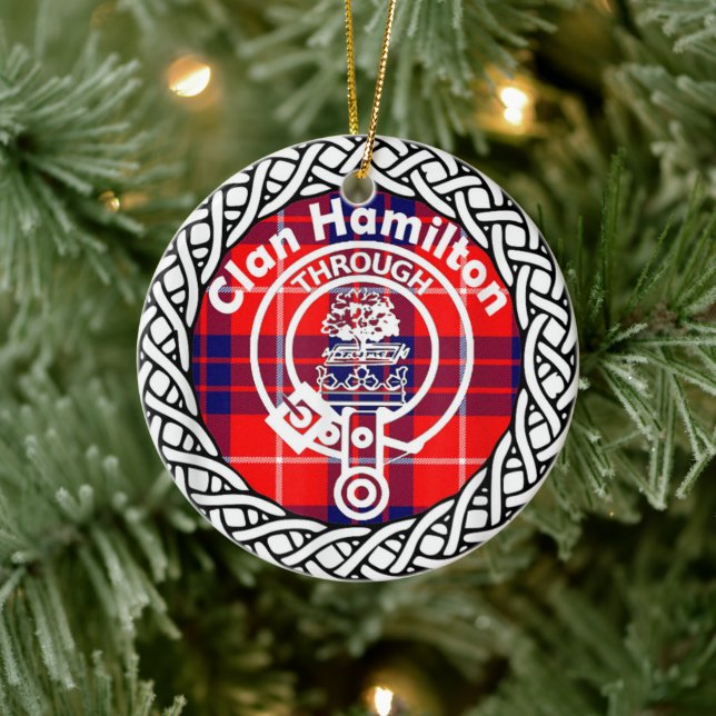 Ornamento De Cerâmica Scottish Clan Hamilton Tartan e Crest (Árvore)