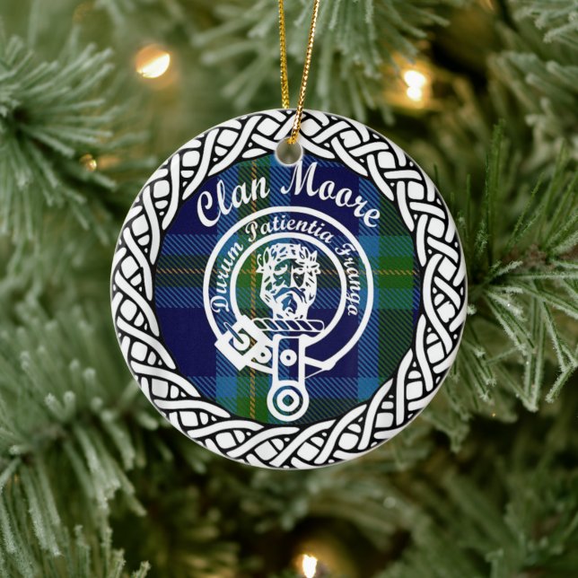 Ornamento De Cerâmica Scottish Clan Moore Tartan e Crest (Árvore)