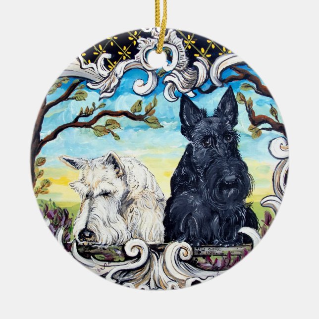 Ornamento De Cerâmica Scottish Terrier Cartouche (Frente)