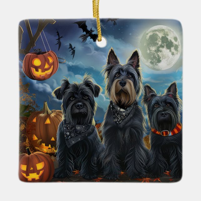 Ornamento De Cerâmica Scottish Terrier Halloween Spooky (Frente)