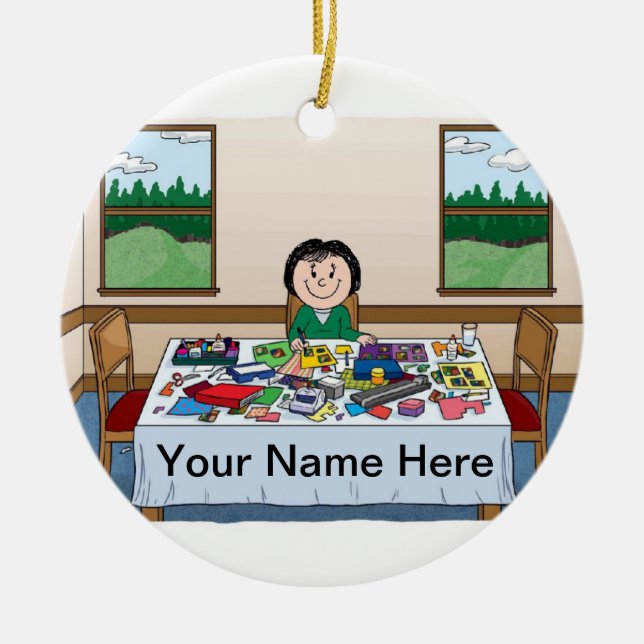 Ornamento De Cerâmica Scrapbooker - fêmea (Frente)