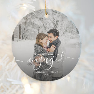 Ornamento De Cerâmica Script Branco de Fotografias Personalizadas Envolv