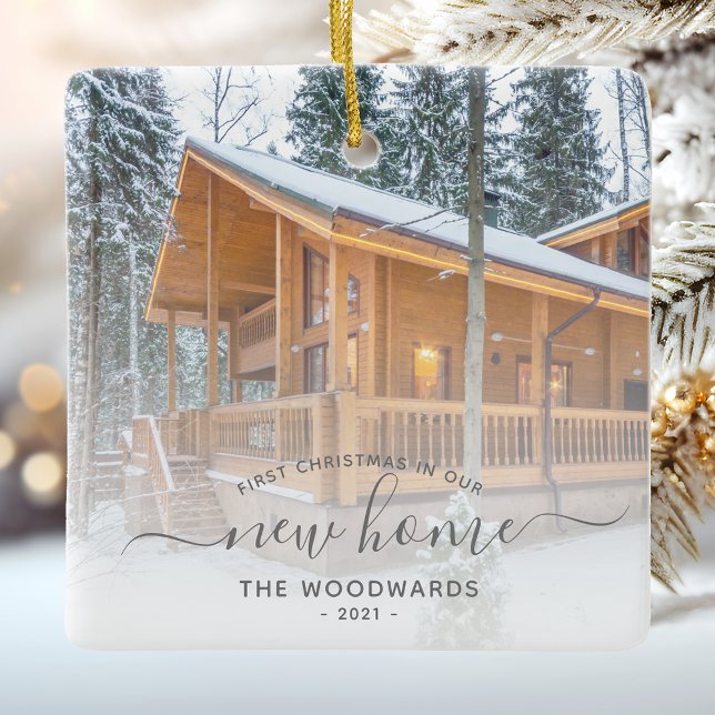 Ornamento De Cerâmica Script de Cinza de Fotografias Personalizadas do P (Criador carregado)