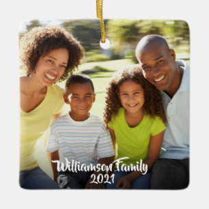 Ornamento De Cerâmica Script de Foto Personalizado da Família Sided 2 P
