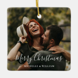 Ornamento De Cerâmica Script de Natal de Foto Mínimo Moderno