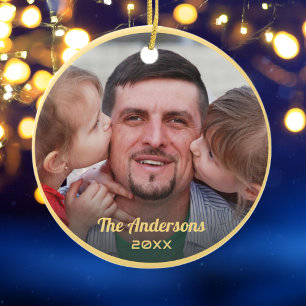 Ornamento De Cerâmica Script Elegante de Quadro Dourado do Nome da Famíl