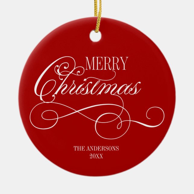 Ornamento De Cerâmica Script Feliz Feriado de Natal (Frente)
