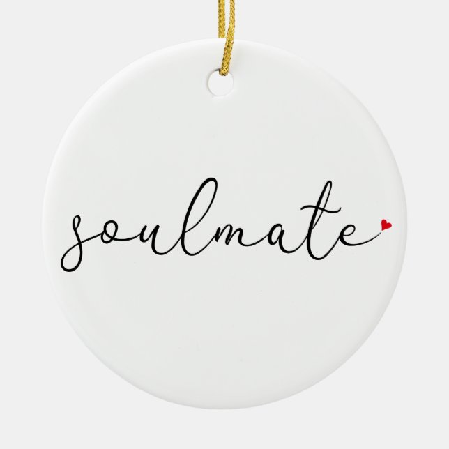 Ornamento De Cerâmica Script Love Heart Soulmate Definition (Frente)