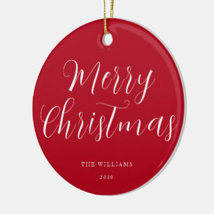 Ornamento De Cerâmica Script Minimalista Moderno Feliz Natal Vermelho