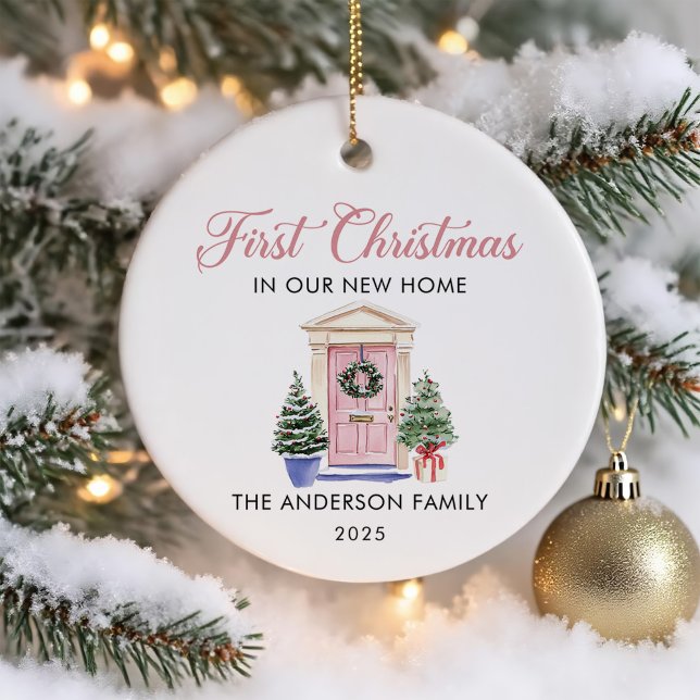 Ornamento De Cerâmica Script Primeiro Natal Em Nossa Nova Casa (Criador carregado)