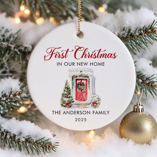 Ornamento De Cerâmica Script Primeiro Natal Em Nossa Nova Casa (Criador carregado)