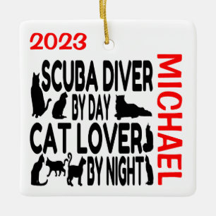 Ornamento De Cerâmica Scuba Diver Ama Cats PERSONALIZADO