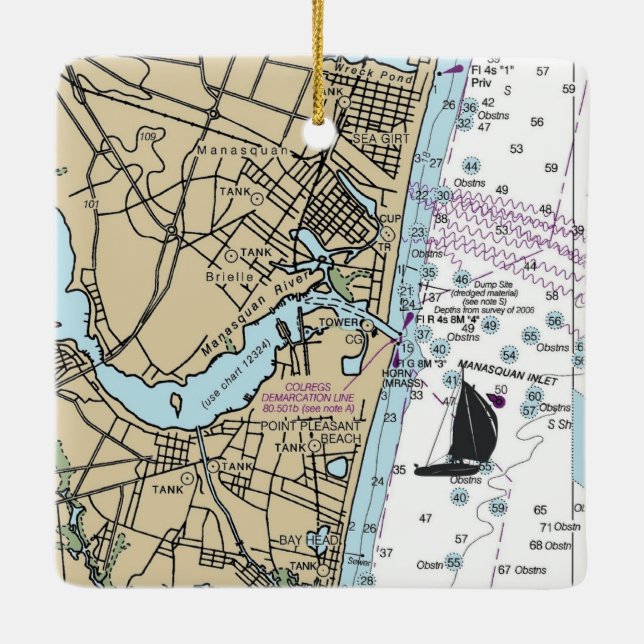 Ornamento De Cerâmica Sea Girt NJ Chart (Verso)