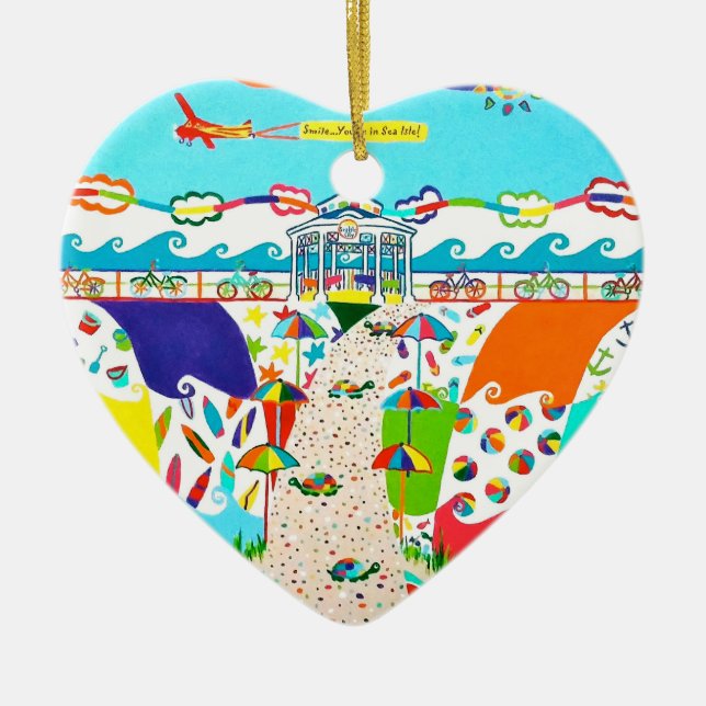 Ornamento De Cerâmica Sea Isle City, NJ Heart Ornament (Frente)