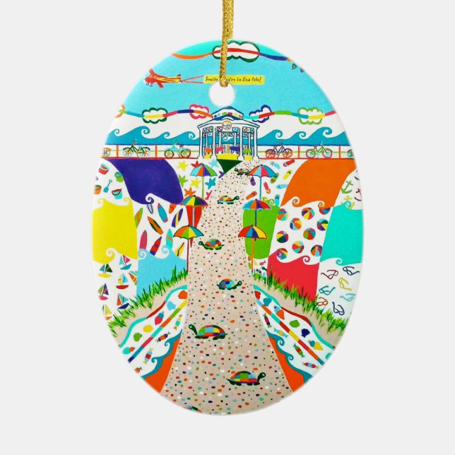 Ornamento De Cerâmica Sea Isle Promenade Oval Ornament (Frente)