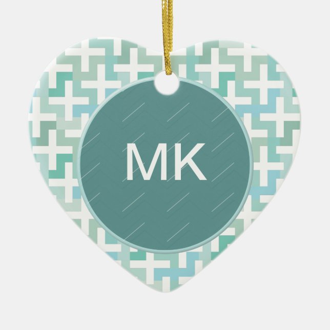 Ornamento De Cerâmica Seafoam Green Geométrico (Frente)