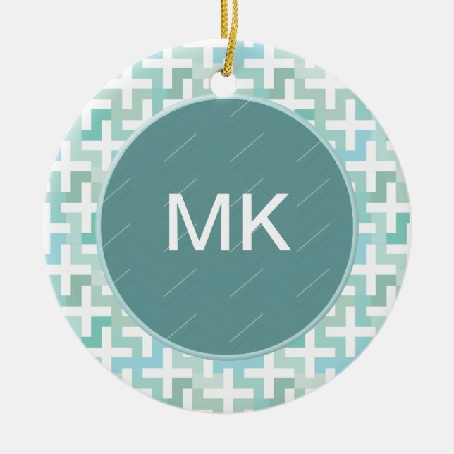 Ornamento De Cerâmica Seafoam Green Geométrico (Frente)