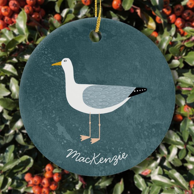 Ornamento De Cerâmica Seagull Personalizado (Fun seagull personalized ceramic ornament)