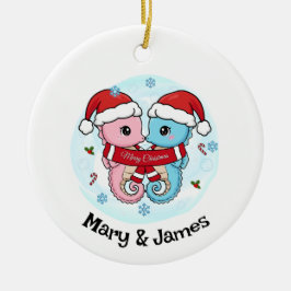 Ornamento De Cerâmica Seahorse Couple Personalized Christmas Ornament