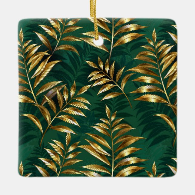 Ornamento De Cerâmica Seamless pattern with golden ferns (Frente)