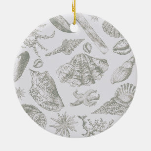 Ornamento De Cerâmica Seashell Chic Pattern Art Impressão Beach Vintage
