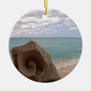 Ornamento De Cerâmica Seashell tropical da praia do Natal