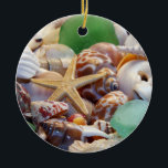 Ornamento De Cerâmica Seashells, Starfish & Beach Glass Ornament<br><div class="desc">Seashells,  Starfish & Beach Glass Ornament</div>