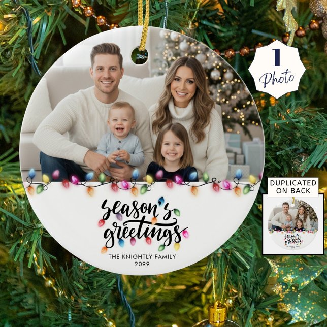 Ornamento De Cerâmica Seasons saúda uma foto de noite de Natal (Criador carregado)