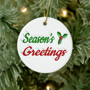 Ornamento De Cerâmica Seasons Saudações Holly Natal - Escrito verde