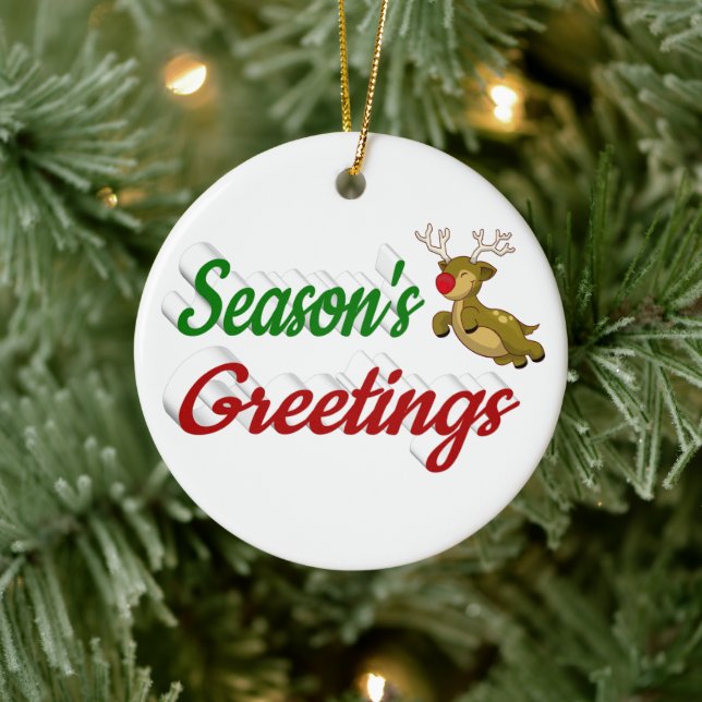 Ornamento De Cerâmica Seasons Saudações Voando Reindeer Escrito de Natal (Árvore)