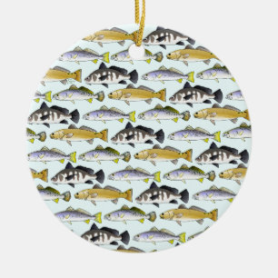 Ornamento De Cerâmica Seatrout e teste padrão do cilindro no azul