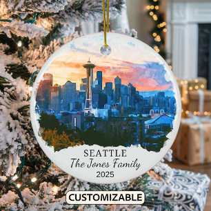 Ornamento De Cerâmica Seattle Ornament Personalizado, Washington Gift