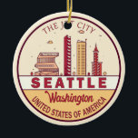 Ornamento De Cerâmica Seattle Washington City Skyline Emblem<br><div class="desc">Design de arte colorida e minimalista de Seattle,  com monumentos e marcos da cidade de Washington.</div>