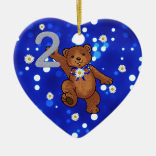 Ornamento De Cerâmica Segundo aniversário do urso de ursinho para a