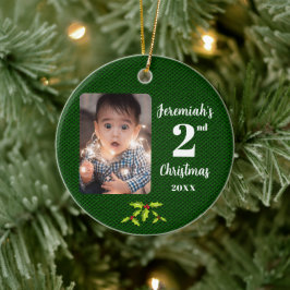 Ornamento De Cerâmica Segundo Natal do bebê Tecido verde