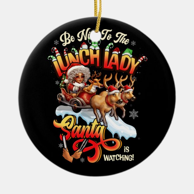 Ornamento De Cerâmica Seja Bonita Com O Almoço Senhora Papai noel Reinde (Frente)