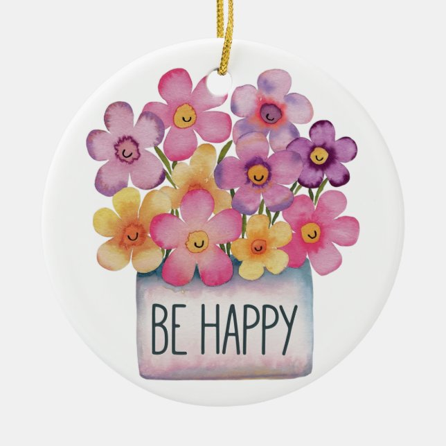 Ornamento De Cerâmica Seja feliz (Frente)