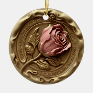 Ornamento De Cerâmica Selo de Cera Falsa Flor de Rosa Rosa Dourada Anive