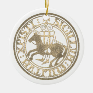 Ornamento De Cerâmica Selo dos Cavaleiros Templários Cruzados logo Deus