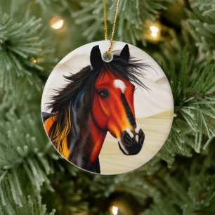 Ornamento De Cerâmica Selvagem No Coração - Um Pinto-Pony Ocidental Espi