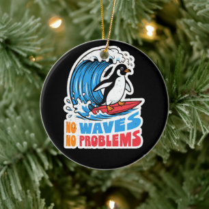 Ornamento De Cerâmica Sem Ondas Sem Problemas Pinguim Divertido Surfando