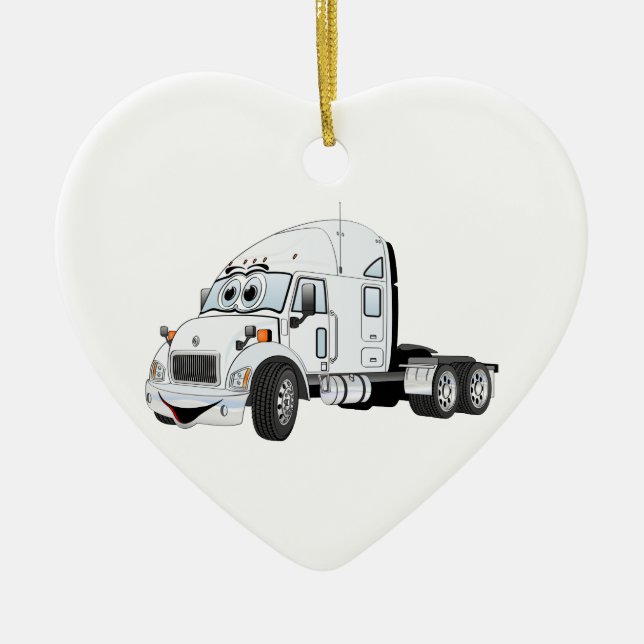 Ornamento De Cerâmica Semi Truck Cab White (Frente)