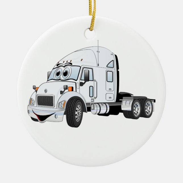 Ornamento De Cerâmica Semi Truck Cab White (Frente)