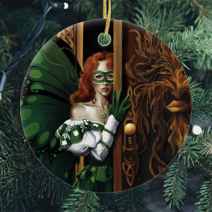 Ornamento De Cerâmica Senha Secreta da Fada Céltica Verde Mística Irland