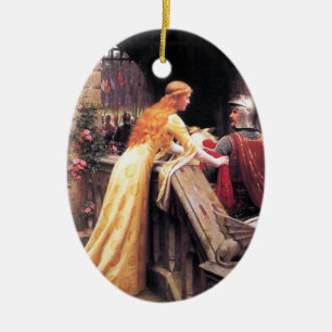 Ornamento De Cerâmica Senhor Lancelot e Guinevere nas escadas