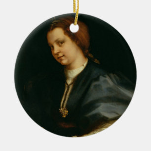 Ornamento De Cerâmica Senhora com o livro do verso por Petrarch, c.1514
