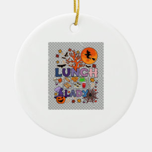 Ornamento De Cerâmica Senhora do Almoço Halloween Bruxa Lua Abóbora_1