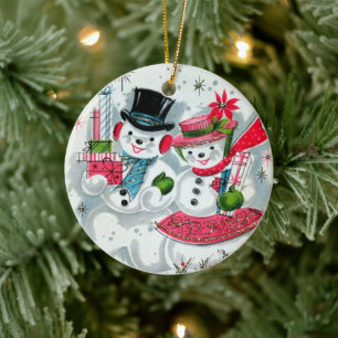 Ornamento De Cerâmica sentimentos de adição de casal de neve de natais