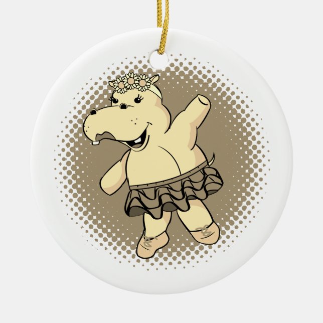 Ornamento De Cerâmica Sepia Ballerina Hippo Com Tutu (Frente)